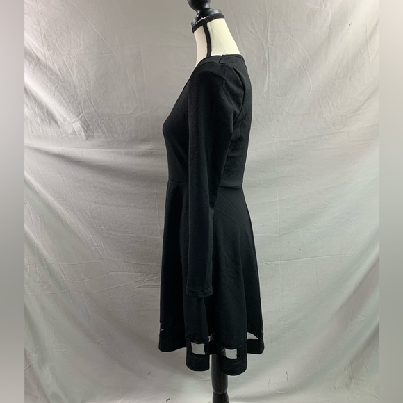 Black Mesh Insert Flare Hem Dress - Picture 8 of 9